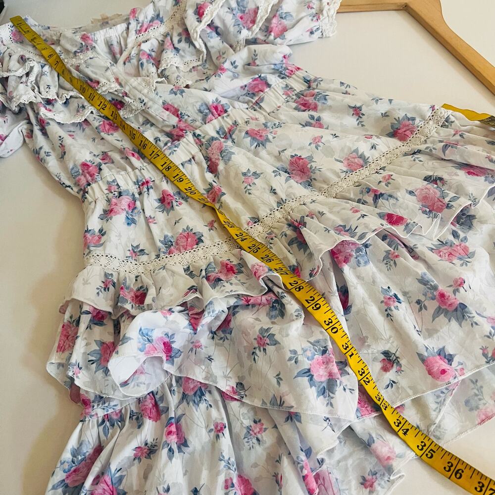 Fanco Floral Ruffle Detail Dress Size L Large Pink Multi - Picture 7 of 8